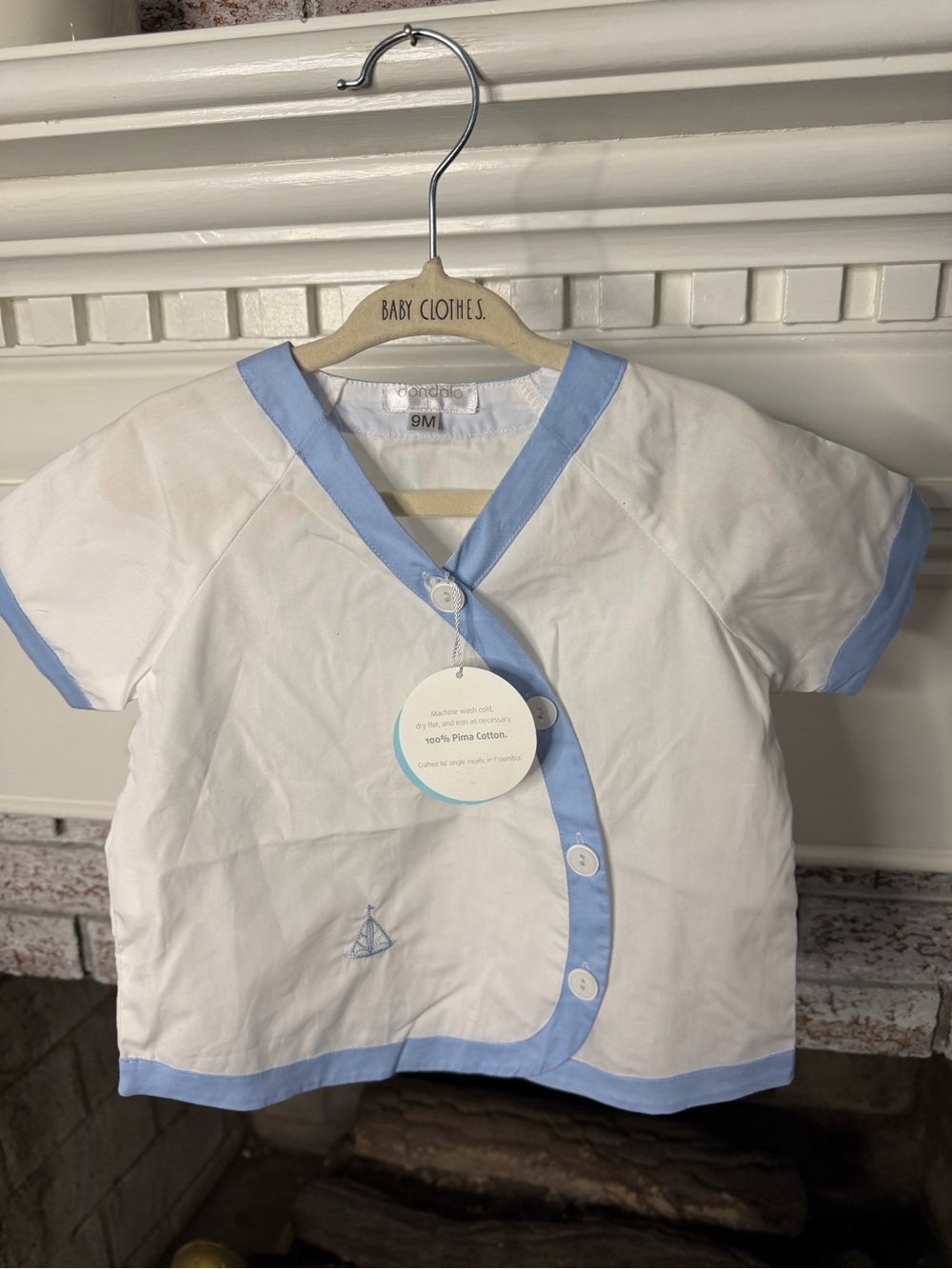 Baby Cotton Wrap Top with Light Blue Trim - Picture 1 of 2